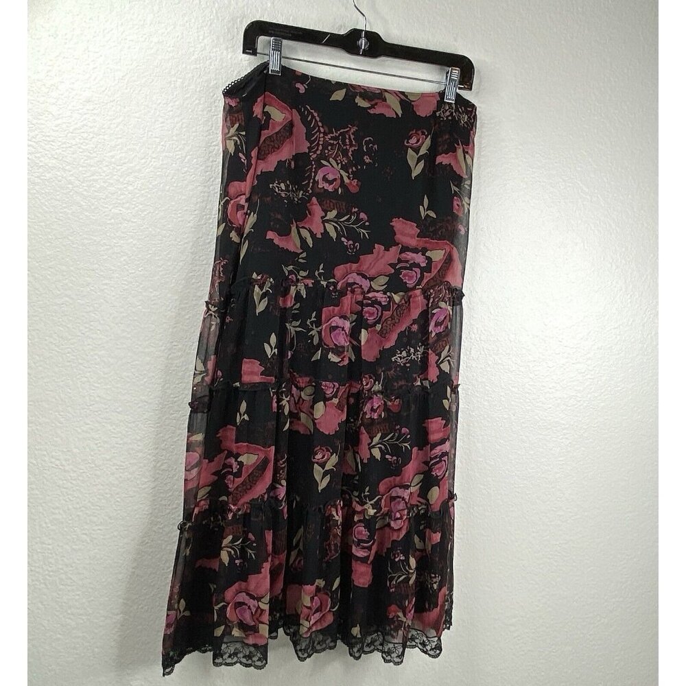 Tess Skirt Women's Multicolor Sz 12 100% Silk Floral Whimsigoth Dark Fairy